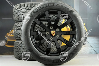 19" koła zimowe Cayenne S, komplet, felgi 8,5J x 19 ET47 + 9,5J x 19 ET54 + opony zimowe Michelin 255/55 R19 + 275/50 R19, z czujnikami ciśnienia, czarny wysoki połysk