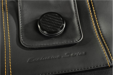 Travel bags set (complete), Exclusive Series, leather black with coloured stitching gold