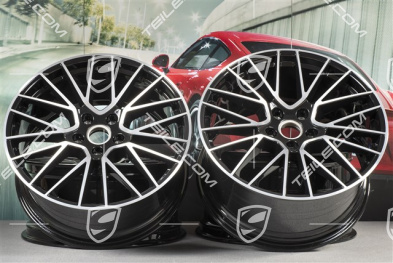 21" Komplet felg Cayenne RS Spyder, 11J x 21 ET58 + 9,5J x 21 ET46, czarny wysoki połysk