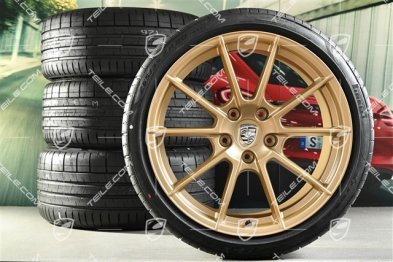 20" 718 Sport / Spyder Sommerräder Satz, Felgen 8,5J x 20 ET57 + 10,5J x 20 ET47 + Pirelli Sommerreifen 235/35 ZR20 + 265/35 ZR20, mit RDK-Sensoren, aurum seidenmatt