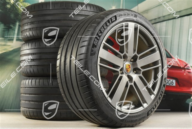 20-inch Panamera Design 2 summer wheel set, rims 9,5J x 20 ET71 + 11,5J x 20 ET68 + Michelin summer tires 275/40 ZR20 + 315/35 ZR20, with TPM, Platinum satin matt