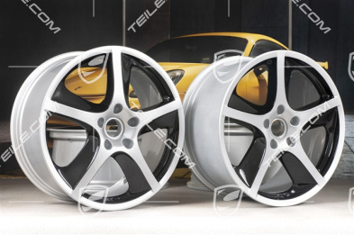20" Komplet felg Cayenne SportTechno, przednie 9" + tylne 10", srebrny + czarny wysoki połysk