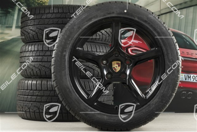 18" Boxster koła zimowe komplet, felgi 8J x 18 ET57 + 9,5J x 18 ET49 + NOWE opony zimowe Pirelli Sottozero II 235/45 R18 + 265/45 R18, czarny wysoki połysk