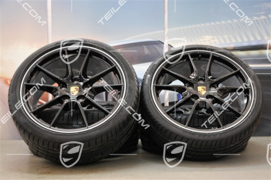 20" Carrera S (III) Sommerräder Satz, 8J x 20 ET57 + 9,5J x 20 ET45 + NEUE Pirelli Reifen 235/35 ZR20 + 265/35 ZR20, Felgenstern in Schwarz (Hochglanz), mit RDK-Sensoren