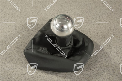 Shift lever / gearshift knob, Black Leather / aluminium, 6-speed manual transmission