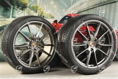 20" Komplet kół letnich Carrera S III, felgi 8,5J x 20 ET51 + 11J x 20 ET52 + NOWE opony letnie Pirelli 245/35 ZR20 + 305/30 ZR20, z czujnikami RDK, platinum satyna