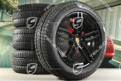 19" "Macan Turbo" koła zimowe komplet, felgi 8J x 19 ET21 + 9J x 19 ET21, NOWE opony zimowe Pirelli 235/55 R 19 + 255/50 R 19, z czujnikami ciśnienia RDK, czarny wysoki połysk