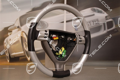 Alu-Look steering wheel, multifunction, black leather / galvano silver, for 6-speed manual transmission