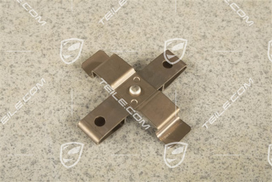 Front axle fixed caliper spring, brake pad mouting