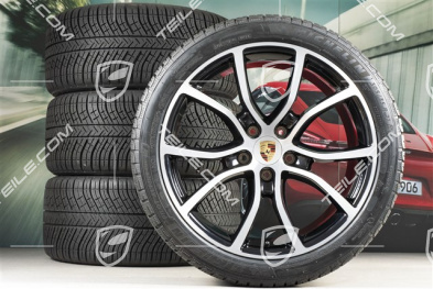 21" koła zimowe Cayenne COUPE Exclusive Design, komplet, felgi 9,5J x 21 ET46 + 11,0J x 21 ET49 + opony zimowe Michelin Pilot Alpin 5, 275/40 R21 + 305/35 R21, z czujnikami ciśnienia, czarny wysoki połysk + polerowana powierzchnia