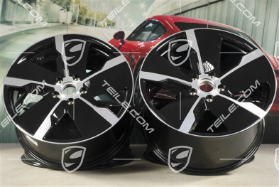 21" Felgensatz Taycan Exclusive Design, 9,5J x 21 ET60 + 11,5J x 21 ET66, schwarz hochglanz