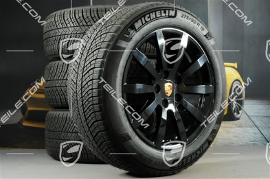 19" koła zimowe Cayenne S, komplet, felgi 8,5J x 19 ET47 + 9,5J x 19 ET54 + NOWE opony zimowe Michelin 255/55 R19 + 275/50 R19, z czujnikami ciśnienia, czarny wysoki połysk