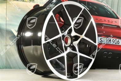20" Felge Taycan Turbo Sport Aero, 11J x 20 ET60, schwarz hochglanz mit glanzgedrehter Stirnfläche