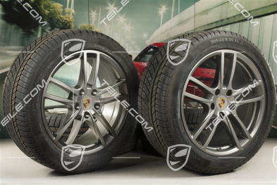20" koła zimowe Cayenne COUPE Sport, komplet, felgi 9J x 20 ET50 + 10,5J x 20 ET55 + opony zimowe Continental 275/45 R20 + 305/40 R20, z czujnikami ciśnienia, Platinum satynowy półmat