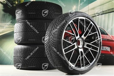 20+21" 911 Turbo S Winterräder Satz, Felgen 8,5J x 20 ET40 + 11,5 x 21 ET62 + NEUE Michelin Winterreifen 245/35 R20 + 315/30 R21, schwarz hochglanz + glanzgedrecht