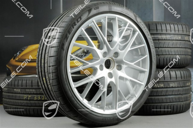21-inch Panamera SportDesign summer wheel set, rims 9,5J x 21 ET71 + 11,5J x 21 ET69 + NEW Pirelli summer tires 275/35 ZR21 + 315/30 ZR21, with TPM