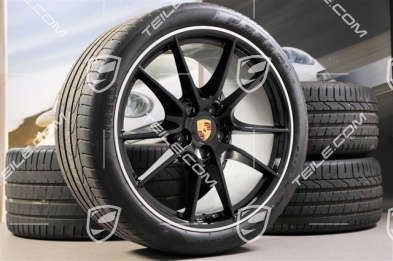 Zestaw 20-calowych felg letnich Carrera S III, felgi 8,5J x 20 ET51 + 11J x 20 ET52 + NOWE opony letnie Pirelli P Zero 245/35 ZR20 + 305/30 ZR20, bez czujników RDK, czarne, wysoki połysk