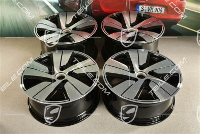 19" Felgensatz Taycan S, 8J x 19 ET50 + 10J x 19 ET47, schwarz hochglanz mit glanzgedrehter Stirnfläche