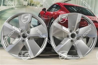 21" Wheel rim set Taycan Exclusive Design, 9,5J x 21 ET60 + 11,5J x 21 ET66, Platinum Silver
