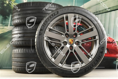 20-inch Panamera Design 2 summer wheel set, rims 9,5J x 20 ET71 + 11,5J x 20 ET68 + Michelin summer tires 275/40 ZR20 + 315/35 ZR20, with TPM, Platinum satin matt