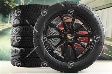 20" koła zimowe Cayenne Design, komplet, felgi 9J x 20 ET50 + 10,5J x 20 ET55 + opony zimowe Michelin 255/55 R20 + 295/45 R20, z czujnikami ciśnienia, czarny wysoki połysk