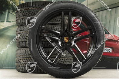 20" "Macan Turbo" Winterräder Satz, Felgen 9J x 20 ET26 + 10J x 20 ET19 + Pirelli Winterreifen 265/45 R20 + 295/40 R20, schwarz seidenmatt, mit RDK-Sensoren