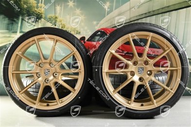 20" 718 Sport / Spyder Sommerräder Satz, Felgen 8,5J x 20 ET57 + 10,5J x 20 ET47 + Pirelli Sommerreifen 235/35 ZR20 + 265/35 ZR20, mit RDK-Sensoren, aurum seidenmatt