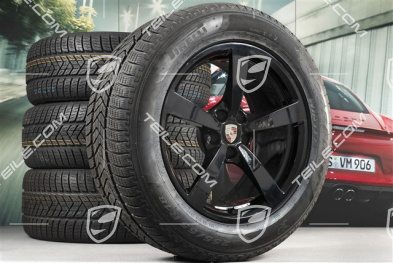 18" "Macan" Winterräder Satz, Felgen 8J x 18 ET21 + 9J x 18 ET21 + Pirelli Winterreifen 235/60 ZR 18 + 255/55 ZR 18, mit RDK-Sensor, schwarz hochglanz