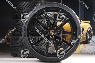 20"+21" koła zimowe Carrera S, komplet, felgi 8,5J x 20 ET53 + 11J x 21 ET66 + NOWE opony zimowe Michelin 245/35 R20 + 295/30 R21, czarny satynowy mat
