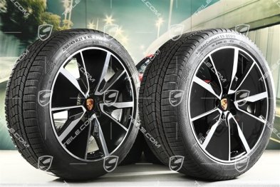 21" Macan Turbo Winterräder Satz, Felgen 8,5J x 21 ET27 + 10,5J x 21 ET47 + Continental Winterreifen 255/45 R21 + 285/40 R21, in Schwarz Hochglanz