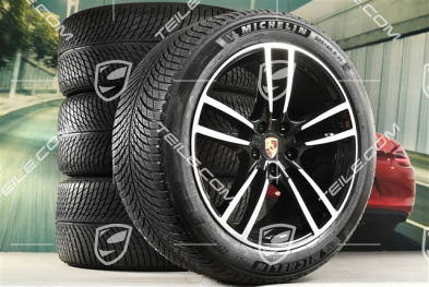 21" koła zimowe Cayenne Turbo Design, komplet, felgi 9,5J x 21 ET46 + 11,0J x 21 ET49 + NOWE opony zimowe Michelin 285/45 R21 + 305/40 R21, z czujnikami ciśnienia, czarny wysoki połysk