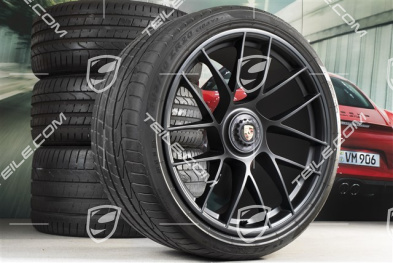 20" Koła letnie, komplet Turbo Sport III do 991.2 GTS, centralne mocowanie, felgi 9J x 20 ET51 + 12J x 20 ET63 + NOWE opony letnie 245/35 ZR20 + 305/30 ZR20, czarny satynowy mat