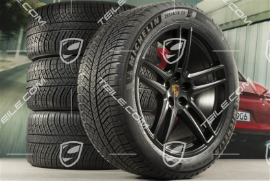 20" "Macan Turbo" koła zimowe, komplet, felgi 9J x 20 ET26 + 10J x 20 ET19 + NOWE opony zimowe Michelin Latitude Alpin 5, 265/45 R20 + 295/40 R20, czarny półmat, z czujnikami ciśnienia RDK