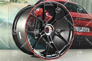 20"+21" GT3 Felgen Satz, 9,5J x 20 ET46 + 12J x 21 ET45, in Schwarz Seidenmatt, Rand in Rot