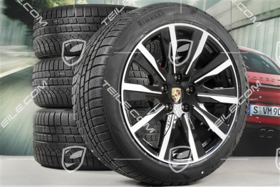 20-inch Taycan Tequipment Design winter wheel set, rims 9J x 20 ET54 + 11J x 20 ET60 + NEW Pirelli winter tyres 245/45 R20 + 285/40 R20, black high gloss