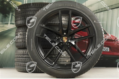 20-inch "Macan S" summer wheels set, rims 9J x 20 ET26 + 10J x 20 ET19 + Pirelli summer tyres 265/45 R20 + 295/40 R20, Black satin mat, with TPMS