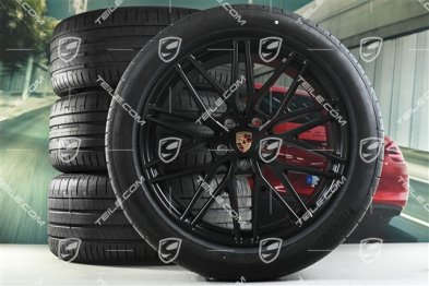 21" koła letnie Cayenne RS Spyder Design, komplet, felgi 9,5J x 21 ET46 + 11,0J x 21 ET58 + opony letnie Pirelli P Zero 285/45 R21 + 315/40 R21, z czujnikami ciśnienia, czarny satynowy półmat, DOT/rok prod. 2025, przebieg 30km
