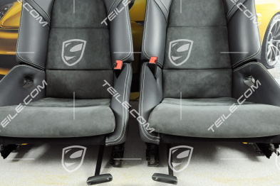 Bucket seat, collapsible, heated, leather/Alcantara Black, seam in Silver, Logo "Spyder", set L+R
