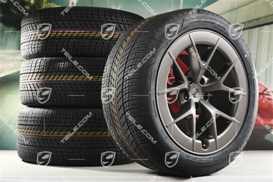 21" koła zimowe Cayenne RS Spyder Design, komplet, felgi 9,5J x 21 ET16 + 11J x 21 ET37 + NOWE opony zimowe Goodyear UltraGrip Performance 3 SUV 275/45 R21 + 315/40 R21, turbonite