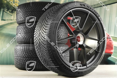 20"+21" Carrera GTS, koła zimowe, komplet, mocowane centralnie, felgi 8,5J x 20 ET50 + 11J x 21 ET82 + NOWE opony zimowe Michelin 245/35 R20 + 305/30 R21, z czujnikami ciśnienia, Anthracite Grey