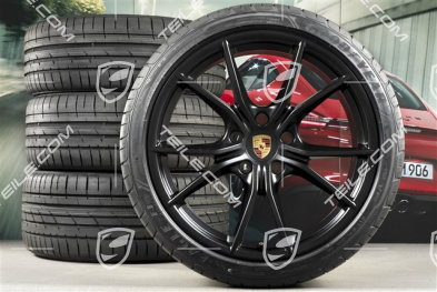 20" Carrera S Sommerräder Satz, Felgen 8J x 20 ET57 + 10J x 20 ET45, GoodYear Sommerreifen 235/35 ZR20 +265/35 ZR20, schwarz Seiden matt, mit RDK-Sensoren
