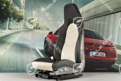 Sport Seat, el. adjustable, Lumbar, leather, Black/Sand beige, seam in silver, L