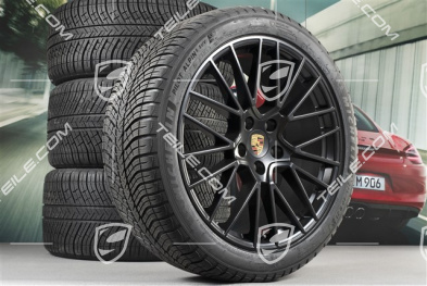 21" koła zimowe Cayenne RS Spyder, komplet, felgi 9,5J x 21 ET46 + 11,0J x 21 ET58 + opony zimowe Michelin 275/40 R21 + 305/35 R21, z czujnikami ciśnienia, czarny satynowy półmat
