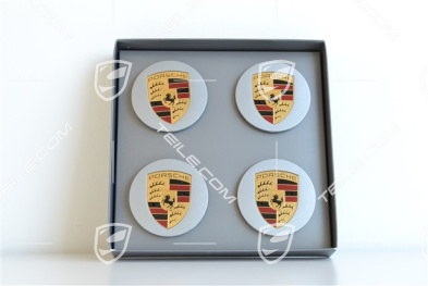 Radzierdeckel Satz (4 Stück), GT-Silbermetallic mit farbigem Porsche Wappen, konvex