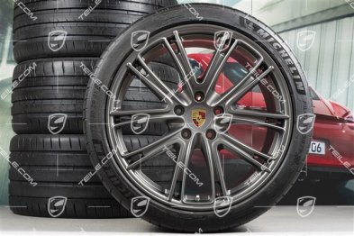 21" Panamera Exclusive Design Sommerräder, Felgen 9,5J x 21 ET71 + 11,5J x 21 ET69 + Michelin Sommerreifen 275/35 ZR21 + 325/30 ZR21, Platinum, mit RDK-Sensoren