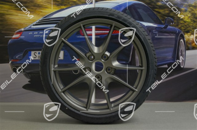 20" Carrera S Sommerräder Satz, in Platinum (seidenglanz), 8J x 20 ET57 + 9,5J x 20 ET45 + Sommerreifen 235/35 ZR20 + 265/35 ZR20, ca. 500 Km