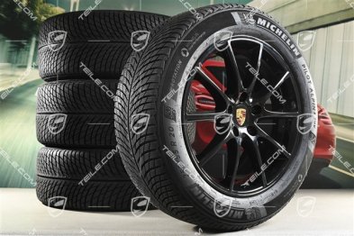 20" koła zimowe Cayenne Design, komplet, felgi 9J x 20 ET50 + 10,5J x 20 ET55 + opony zimowe Michelin 255/55 R20 + 295/45 R20, z czujnikami ciśnienia, czarny wysoki połysk