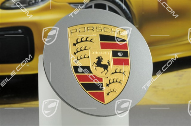 Hub cap, convex, crest coloured, Platinum silver metallic