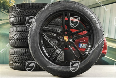 19" "Macan Turbo" koła zimowe komplet, felgi 8J x 19 ET21 + 9J x 19 ET21, NOWE opony zimowe Pirelli 235/55 R 19 + 255/50 R 19, z czujnikami ciśnienia RDK, czarny wysoki połysk