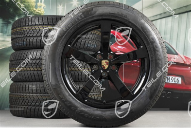 18" "Macan" Winterräder Satz, Felgen 8J x 18 ET21 + 9J x 18 ET21 + Pirelli Winterreifen 235/60 ZR 18 + 255/55 ZR 18, mit RDK-Sensor, schwarz hochglanz